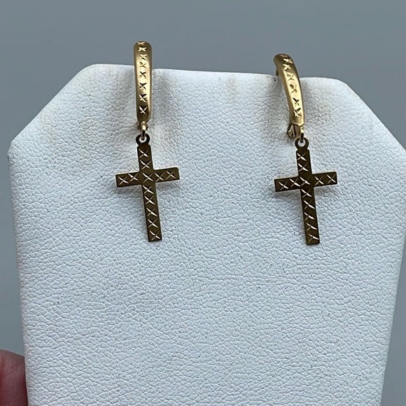 14k gold Jewelry - 14K cross drop earrings